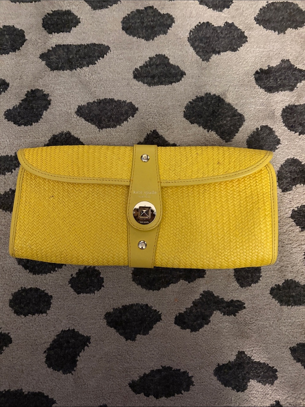 kate spade yellow woven wristlet clutch with gold-tone hardware